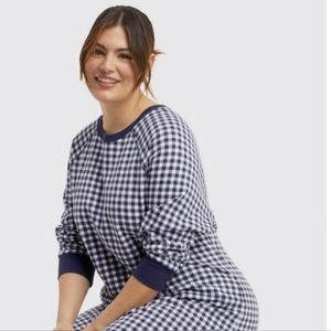 NWOT Draper James Natalie Sweatshirt Dress in Gingham Blue & White 1X Pr…